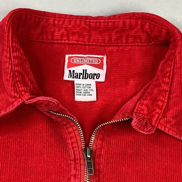 Vintage Marlboro Unlimited Red Corduroy Pullover Shirt XXL With Zipper & Chest P - Picture 2 of 8